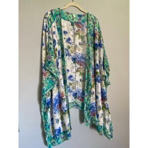 PinkBlush Floral Women Size M/L Kimono Cover-Up Open Top Boho Beach Layer Lounge